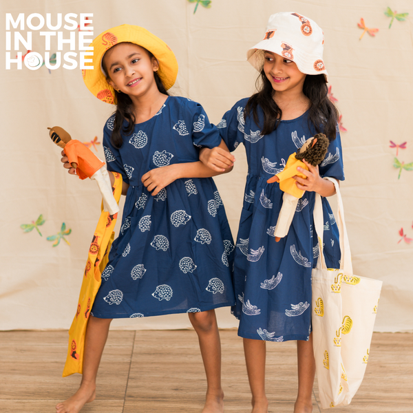 A Spiky Porcupine - Cotton Dress (Blue)
