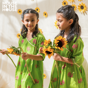 A Graceful Peacock Green Ethnic Wear (Girls)
