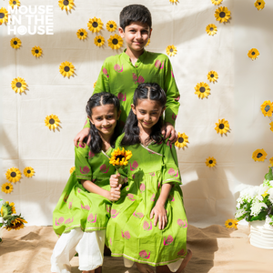 A Graceful Peacock Green Ethnic Wear (Girls)