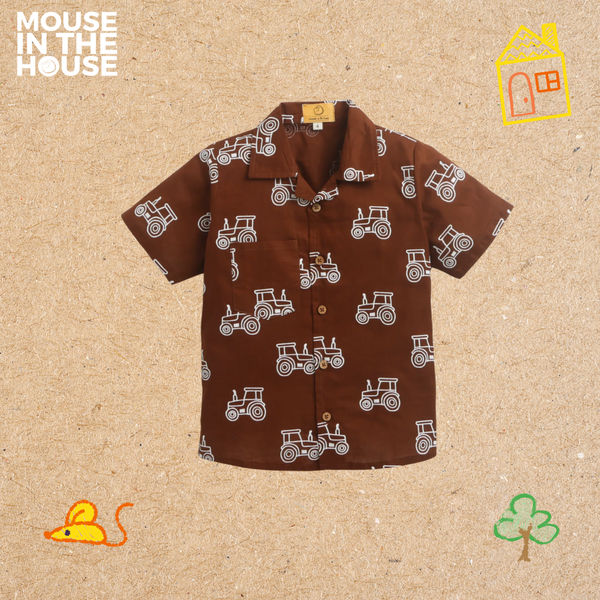 Tractor Print Earth Brown Shirt