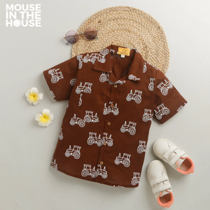 Tractor Print Earth Brown Shirt