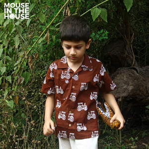 Tractor Print Earth Brown Shirt