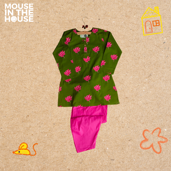 Lotus Bloom (Green)- Ethnic Wear Girls