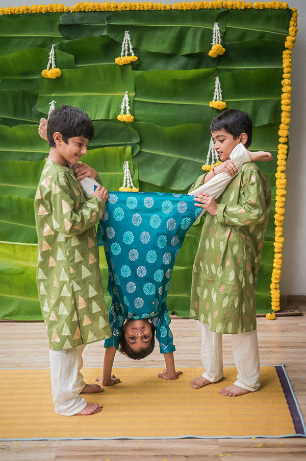 Dazzling Flower (Blue)- Ethnic Wear Boys