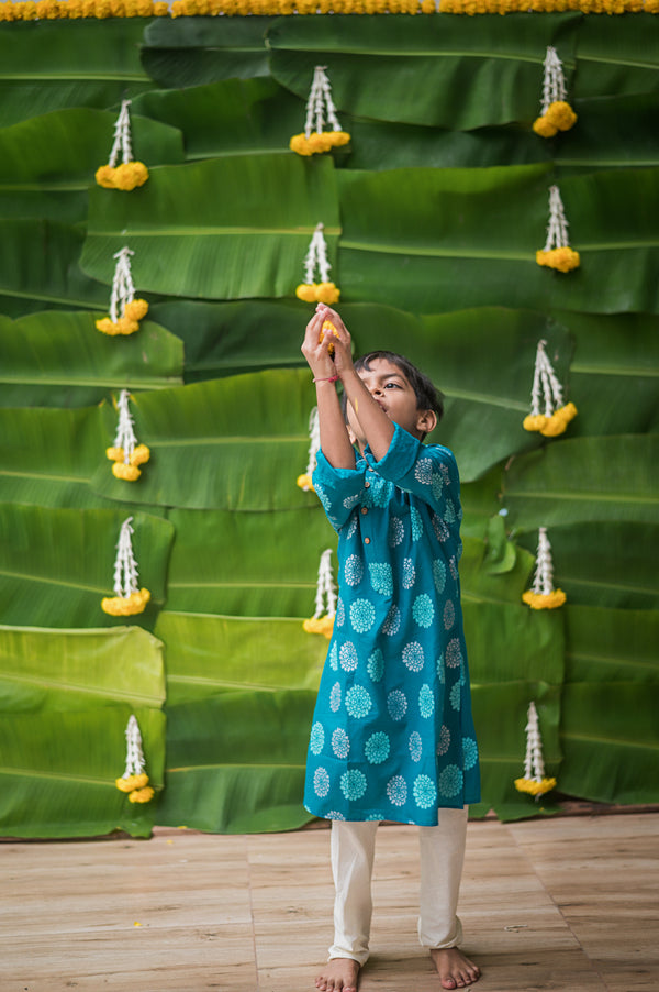 Dazzling Flower (Blue)- Ethnic Wear Boys