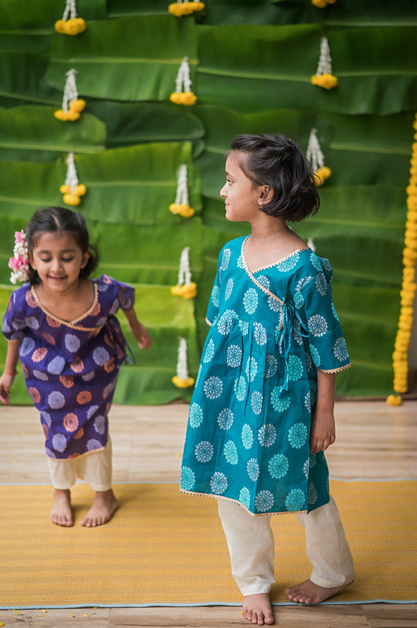 Dazzling Flower (Blue)- Ethnic Wear Girls