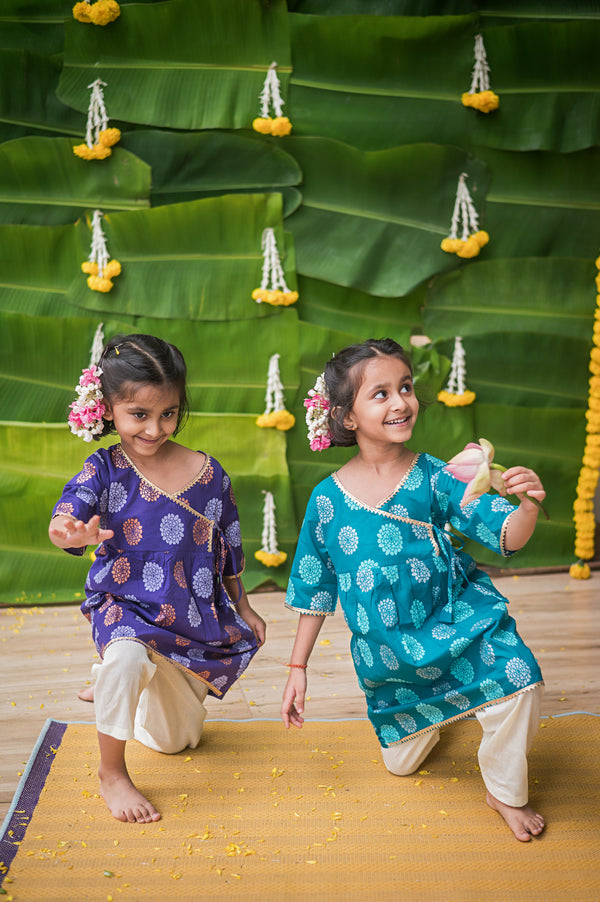 Dazzling Flower (Blue)- Ethnic Wear Girls