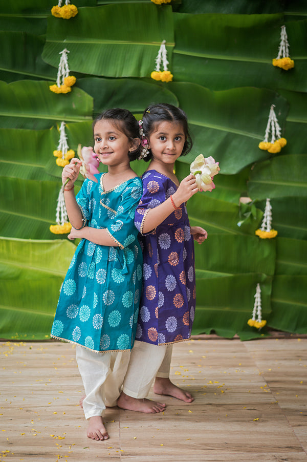 Dazzling Flower (Blue)- Ethnic Wear Girls