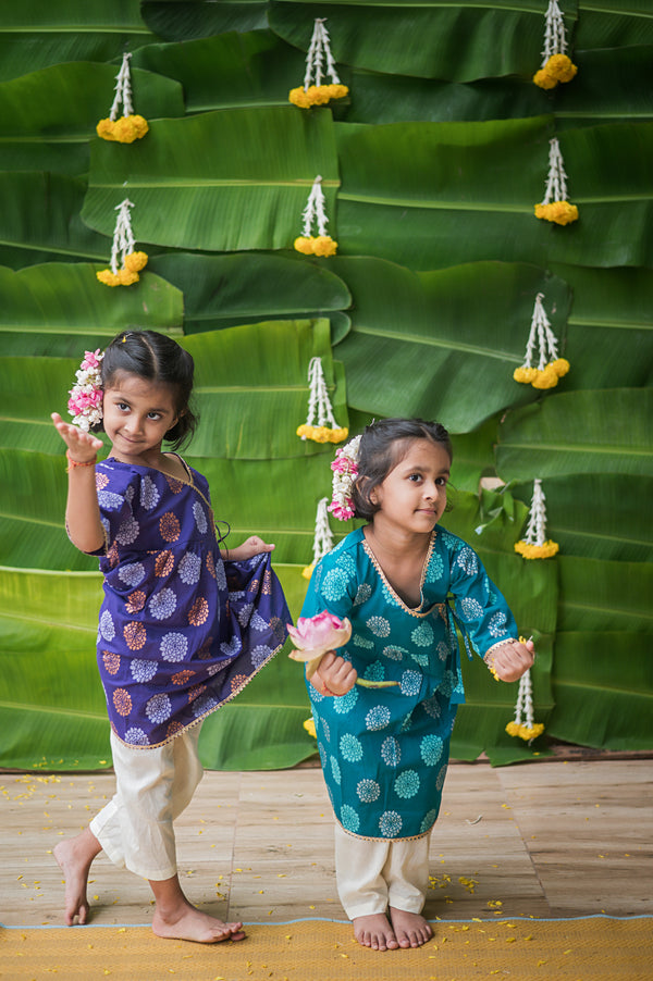 Dazzling Flower (Blue)- Ethnic Wear Girls