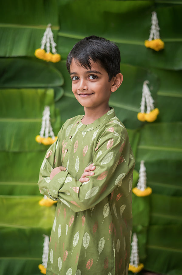 Gleaming Leaf (Green)- Ethnic Wear Boys
