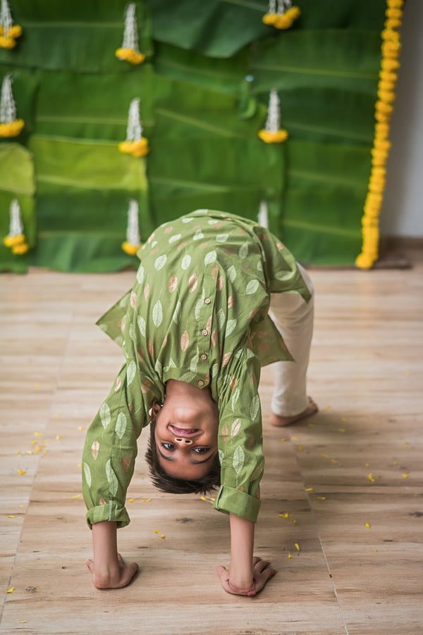Gleaming Leaf (Green)- Ethnic Wear Boys