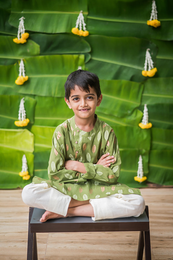 Gleaming Leaf (Green)- Ethnic Wear Boys