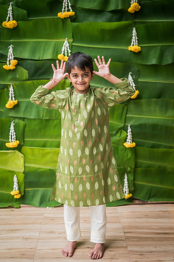 Gleaming Leaf (Green)- Ethnic Wear Boys