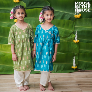 Gleaming Leaf (Blue) -Ethnic Wear Girls