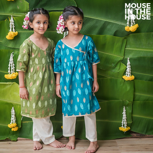 Gleaming Leaf (Blue) -Ethnic Wear Girls