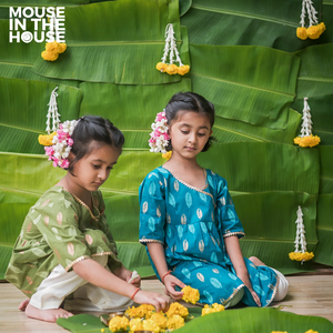 Gleaming Leaf (Blue) -Ethnic Wear Girls