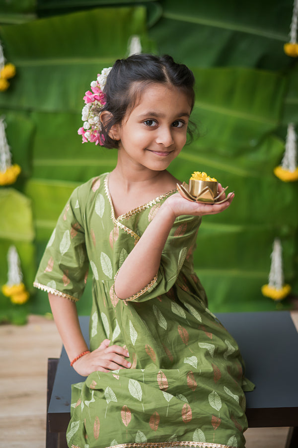 Gleaming Leaf (Green)- Ethnic Wear Girls