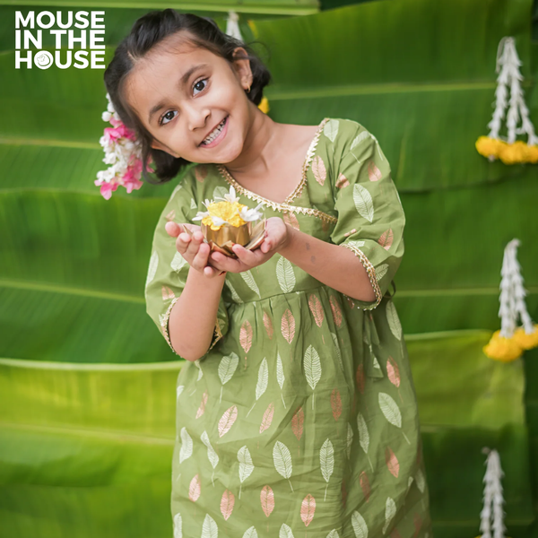 Gleaming Leaf (Green)- Ethnic Wear Girls