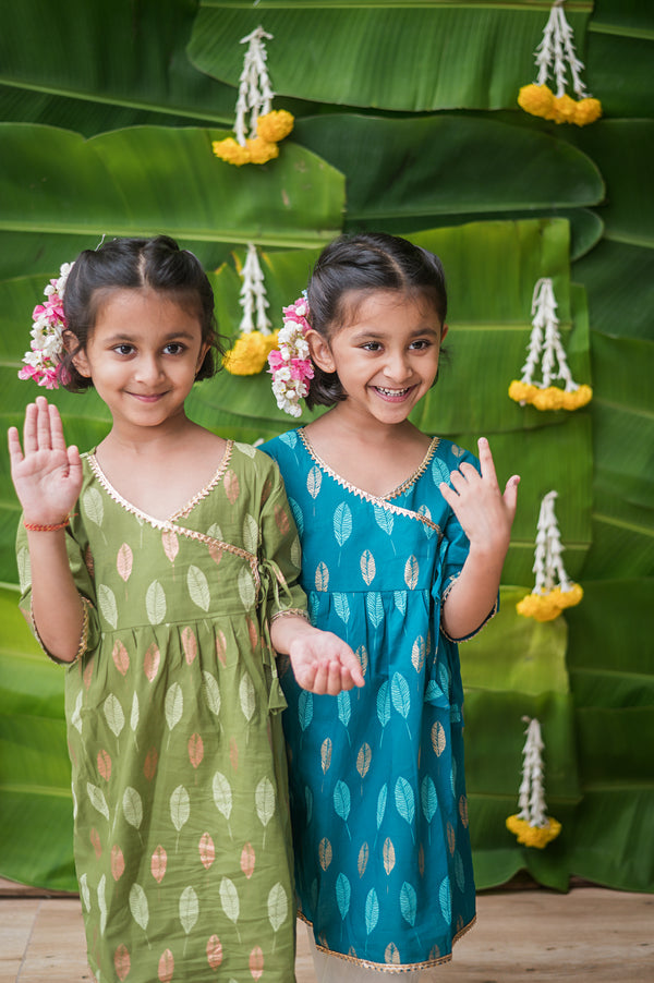 Gleaming Leaf (Green)- Ethnic Wear Girls