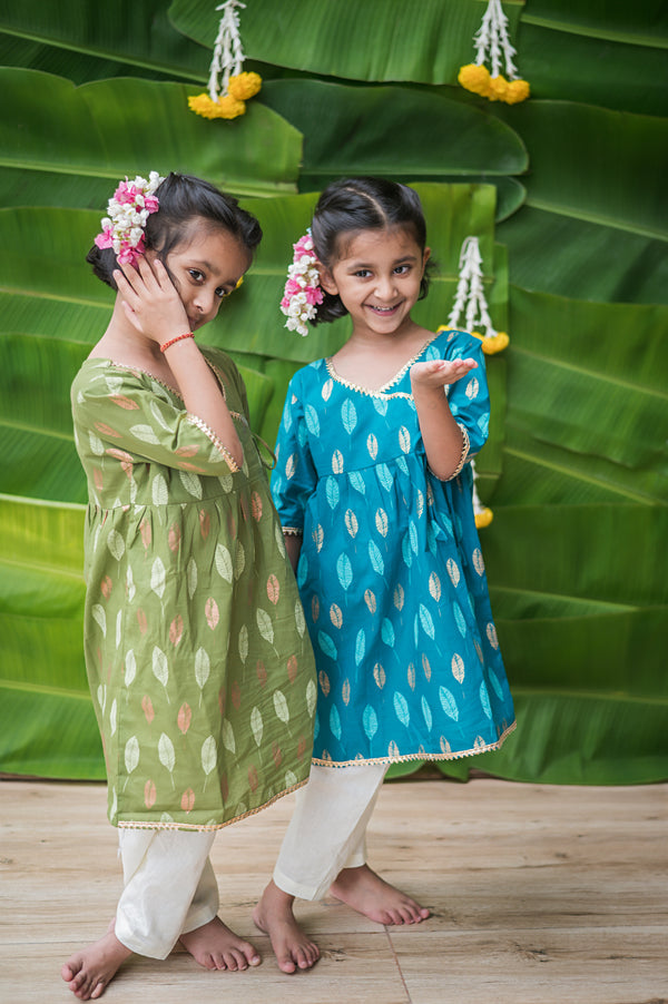 Gleaming Leaf (Green)- Ethnic Wear Girls