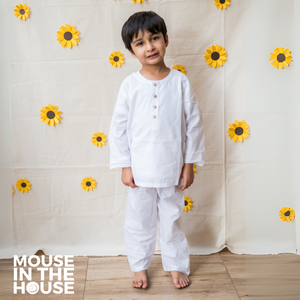 Snow White Kurta & Pyjama – Timeless Elegance for Little Ones (Unisex)