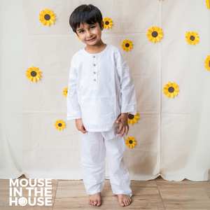 Snow White Kurta & Pyjama – Timeless Elegance for Little Ones (Unisex)