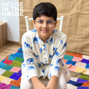 Rupa The Elephant (White)- Ethnic Wear Boys