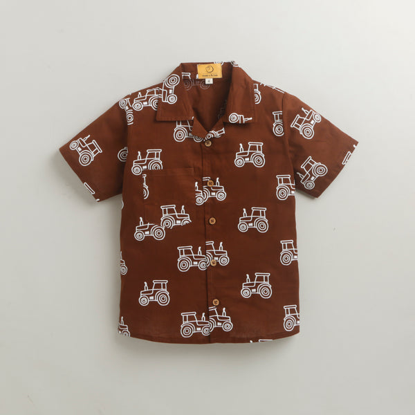 Tractor Print Earth Brown Shirt