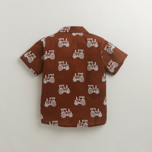 Tractor Print Earth Brown Shirt