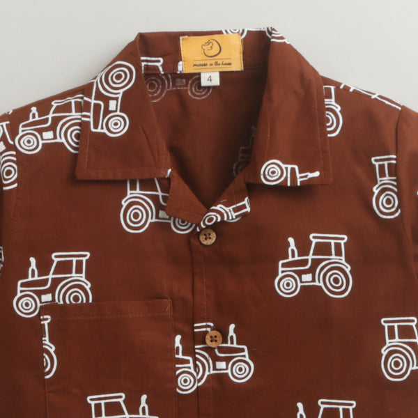 Tractor Print Earth Brown Shirt
