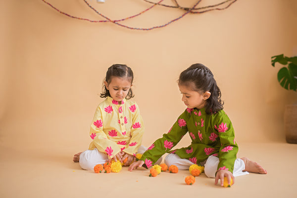 Lotus Bloom (Green)- Ethnic Wear Girls