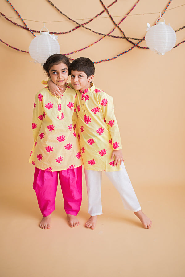 Lotus Bloom (Yellow)- Girls Ethnic Wear