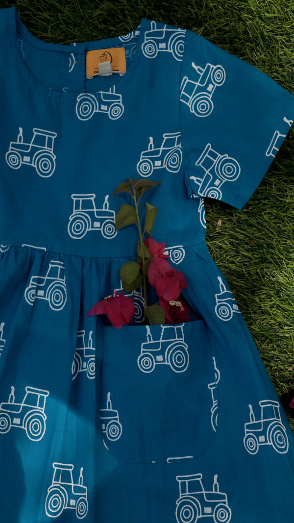 Tractor print Indigo Dress